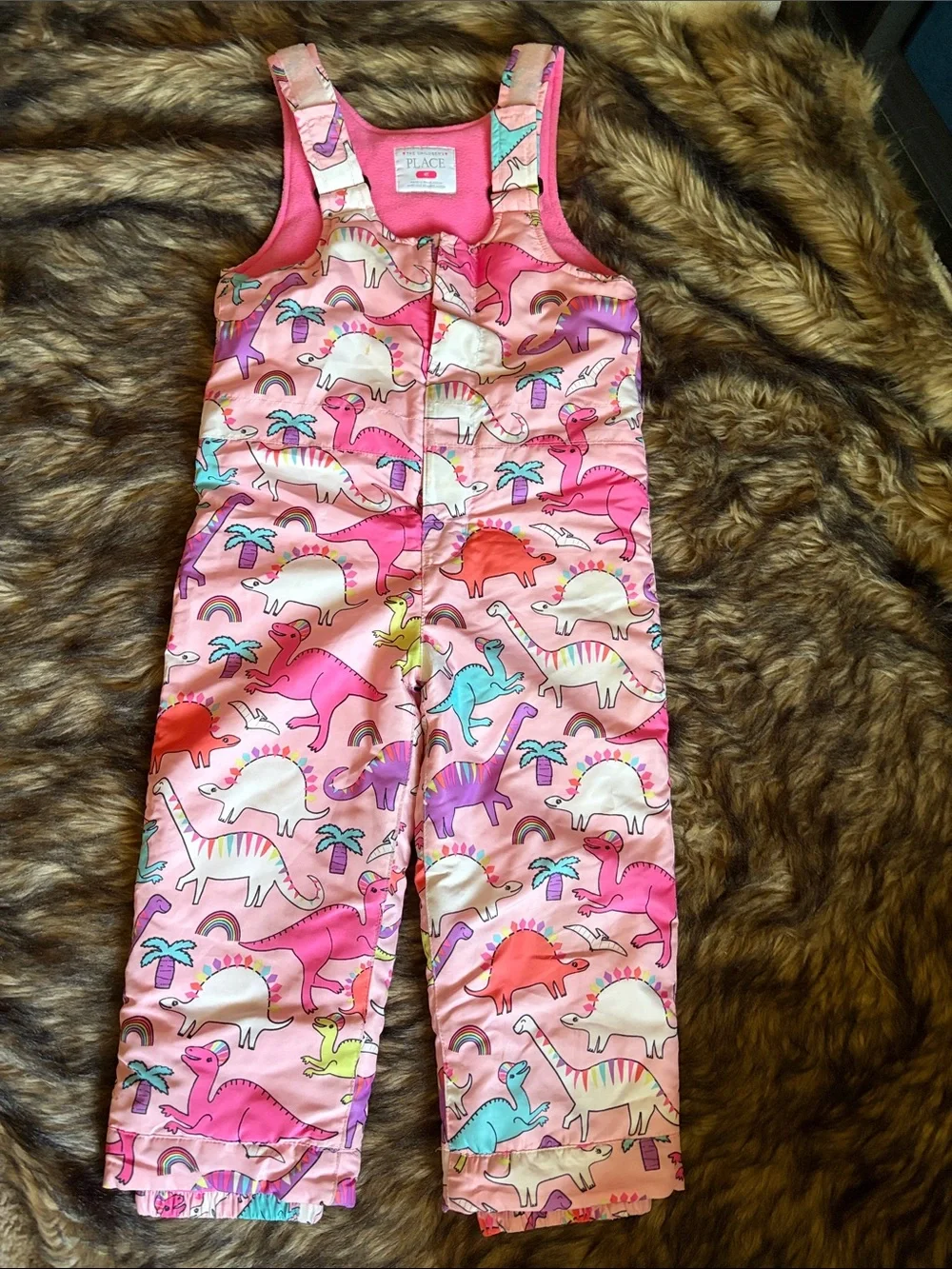 The Children's Place Pink Dinosaur Print Snow Bib Overalls Size 4T
